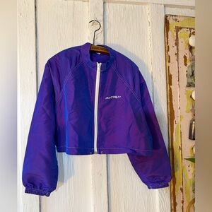 Vintage Surf Style Purple Iridescent Cropped Zip-Up Windbreaker Jacket:Sz Small
